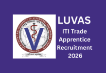 LUVAS ITI Trade Apprentice Recruitment 2026: Online Application form 73 Vacancies LUVAS ITI Trade Apprentice Recruitment 2026
